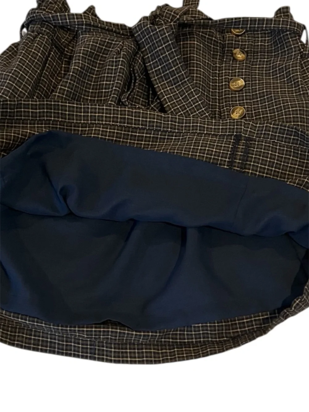 American Eagle  Women's Large Navy Blue Green Plaid Belted Paperbag Waist Skirt